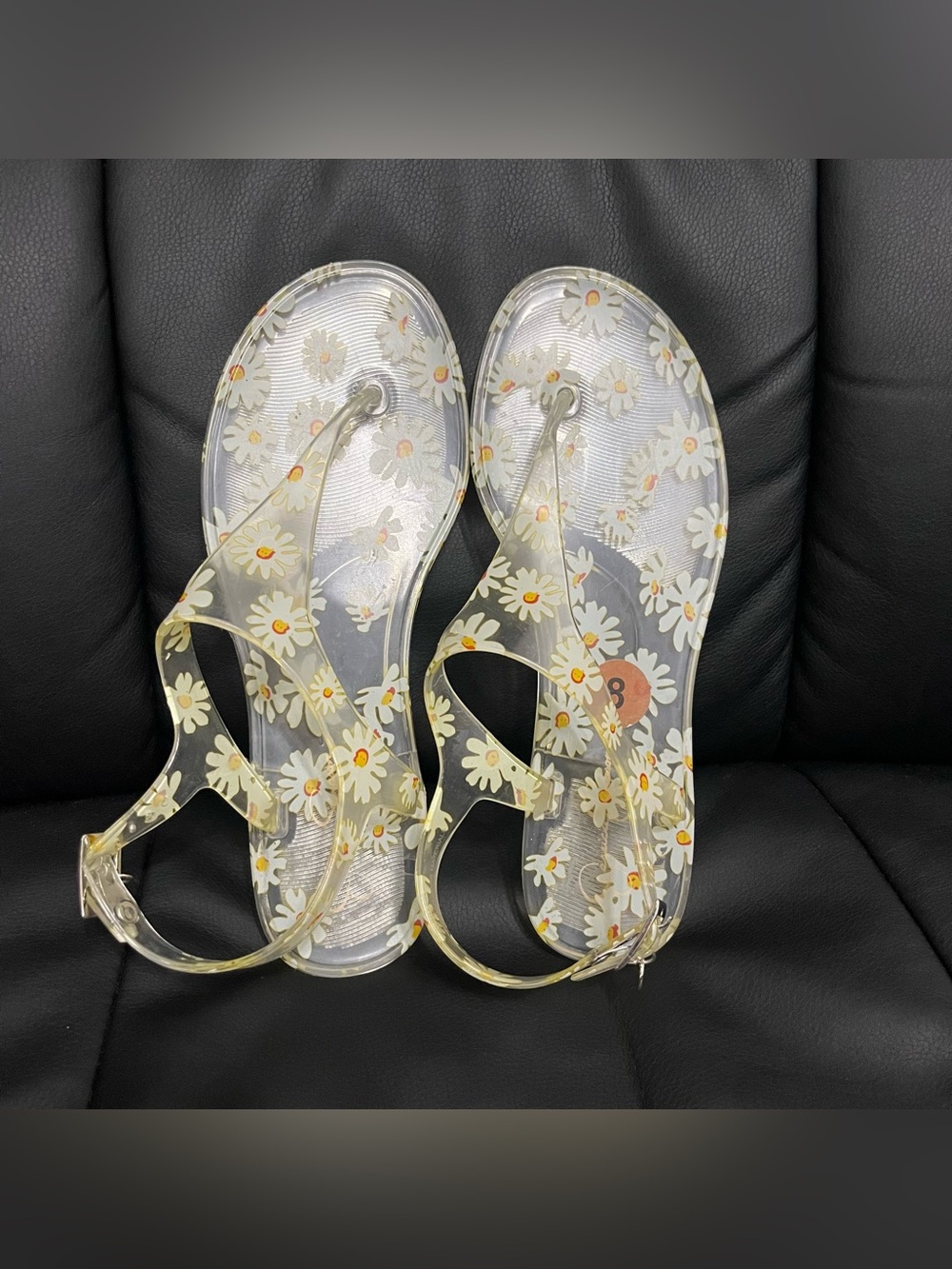 Jessica Simpson JP-Brysin clear jelly sunflower ankle strap thong sandals size 8